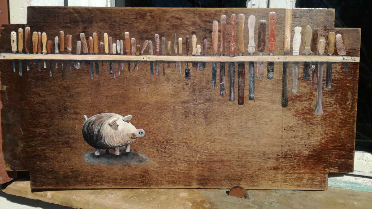 Peinture acrylique Le cochon tourné