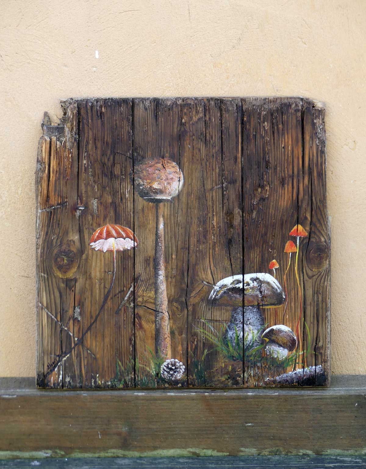 Peinture acrylique sur bois Champignons