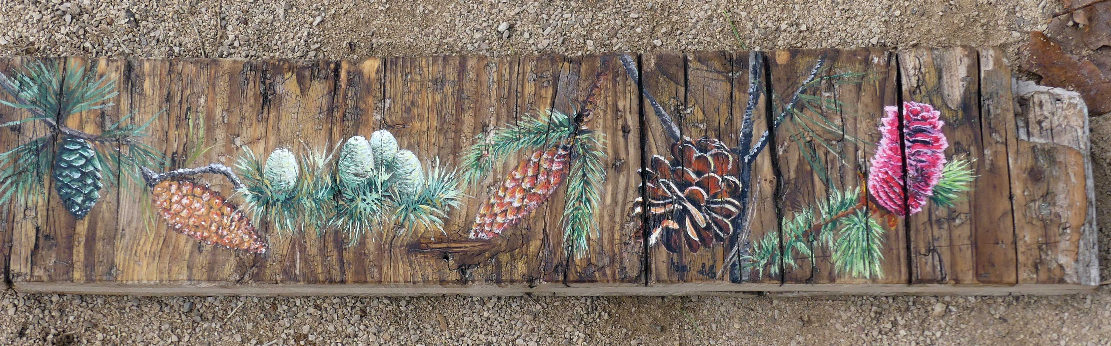 Peinture acrylique sur bois Pommes de pin